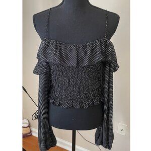 CHOOSY CAMI TOP COLD SHOULDER BOHO BLACK WITH WHITE POLKA DOTS SZ MEDIUM